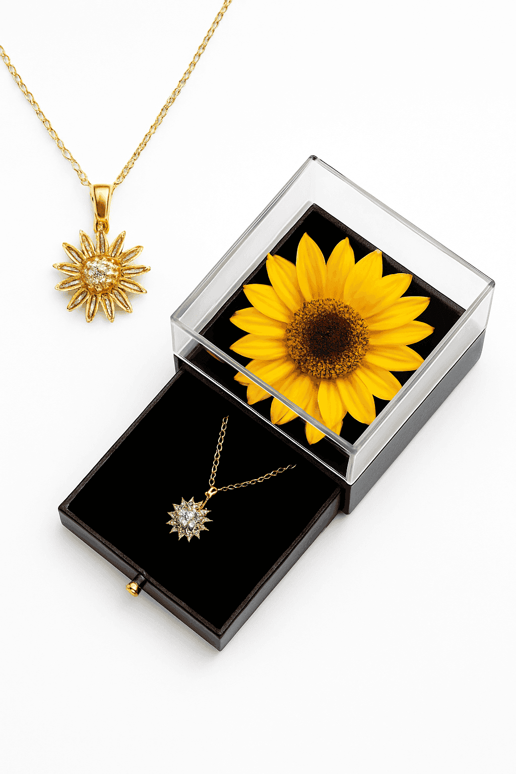 Sunflower Necklace Pendant with Hidden I Love You Message-1set