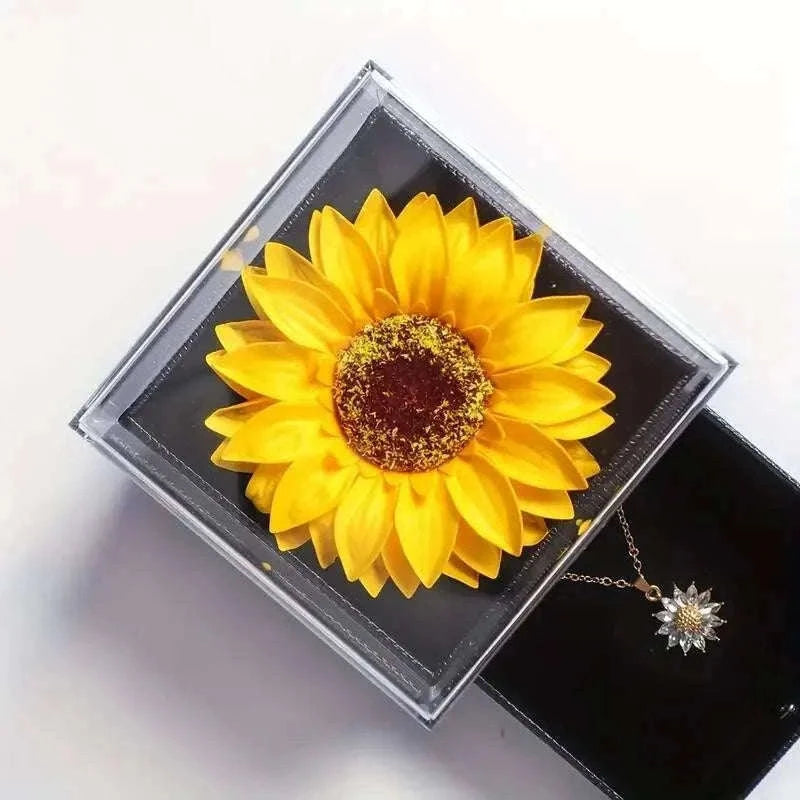 Sunflower Necklace Pendant with Hidden I Love You Message-1set