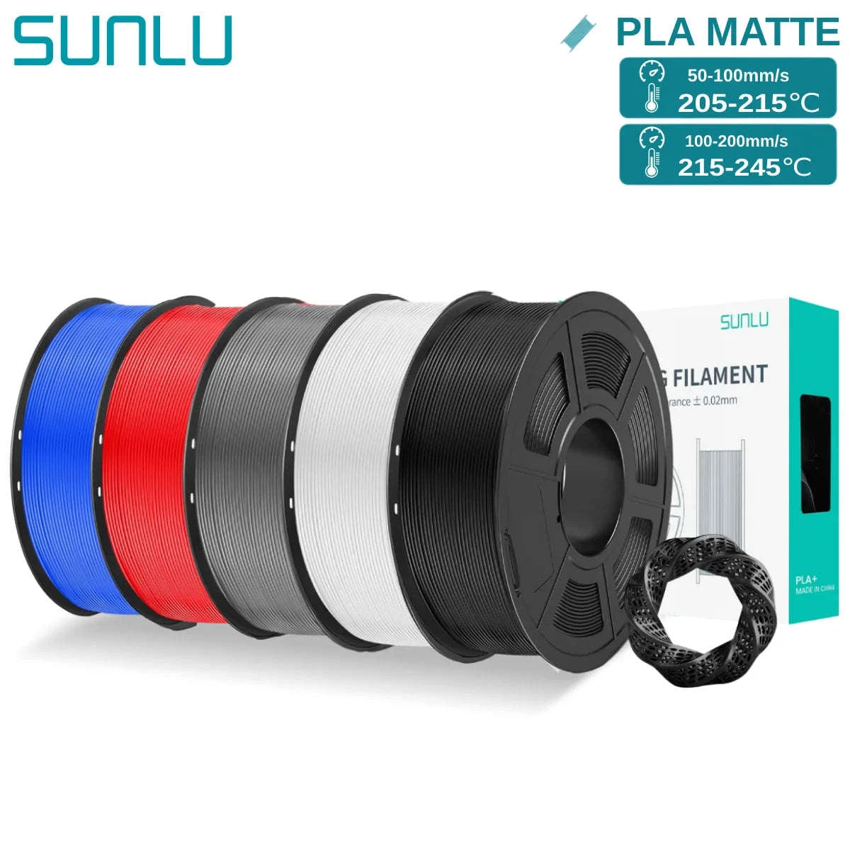 SUNLU PLAmatte 1.75mm 3D Filament – Matte Finish & Precision Printing-5 Red / GERMANY