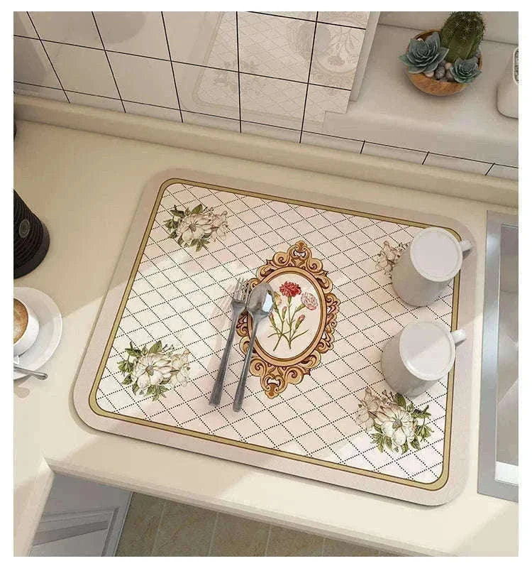 Super Absorbent Diatom Mud Drying Mat for Cleaner Countertops-Summer Monsoon / 60x50cm