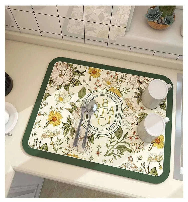 Super Absorbent Diatom Mud Drying Mat for Cleaner Countertops-Summer Monsoon / 60x50cm