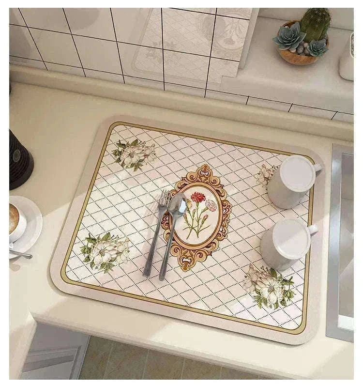 Super Absorbent Diatom Mud Drying Mat for Cleaner Countertops-Summer Monsoon / 60x50cm