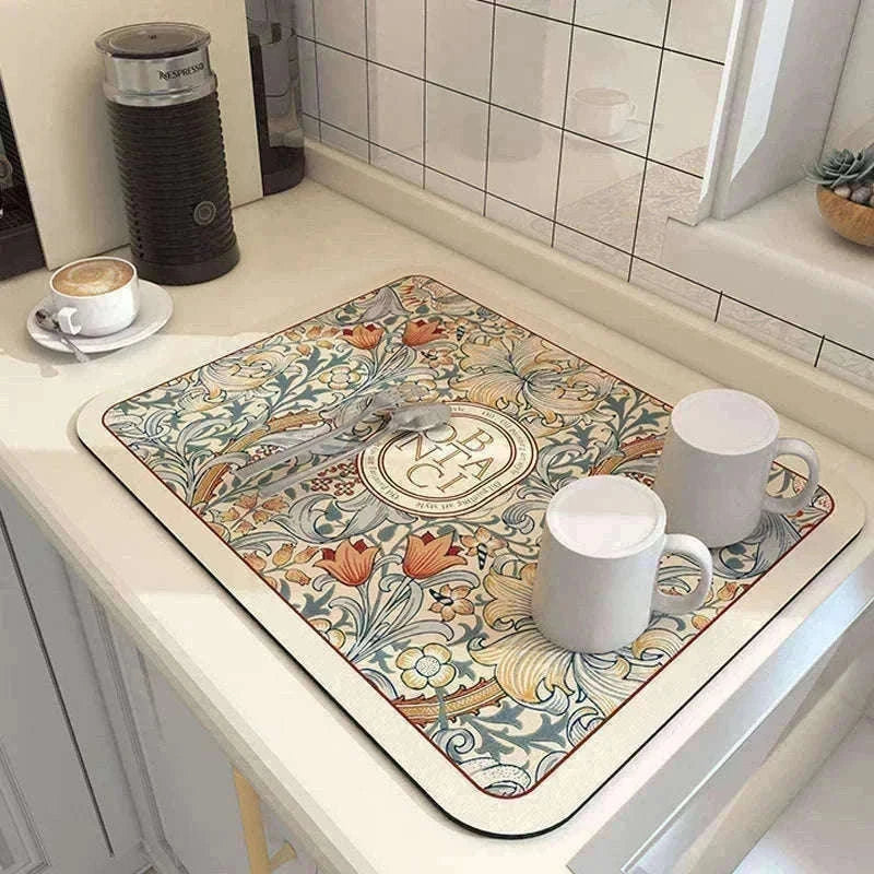 Super Absorbent Diatom Mud Drying Mat for Cleaner Countertops-Summer Monsoon / 60x50cm