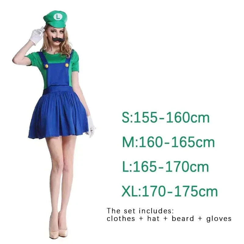 Super Mario Luigi Costume Set for Adults-Woman Green Suit / L