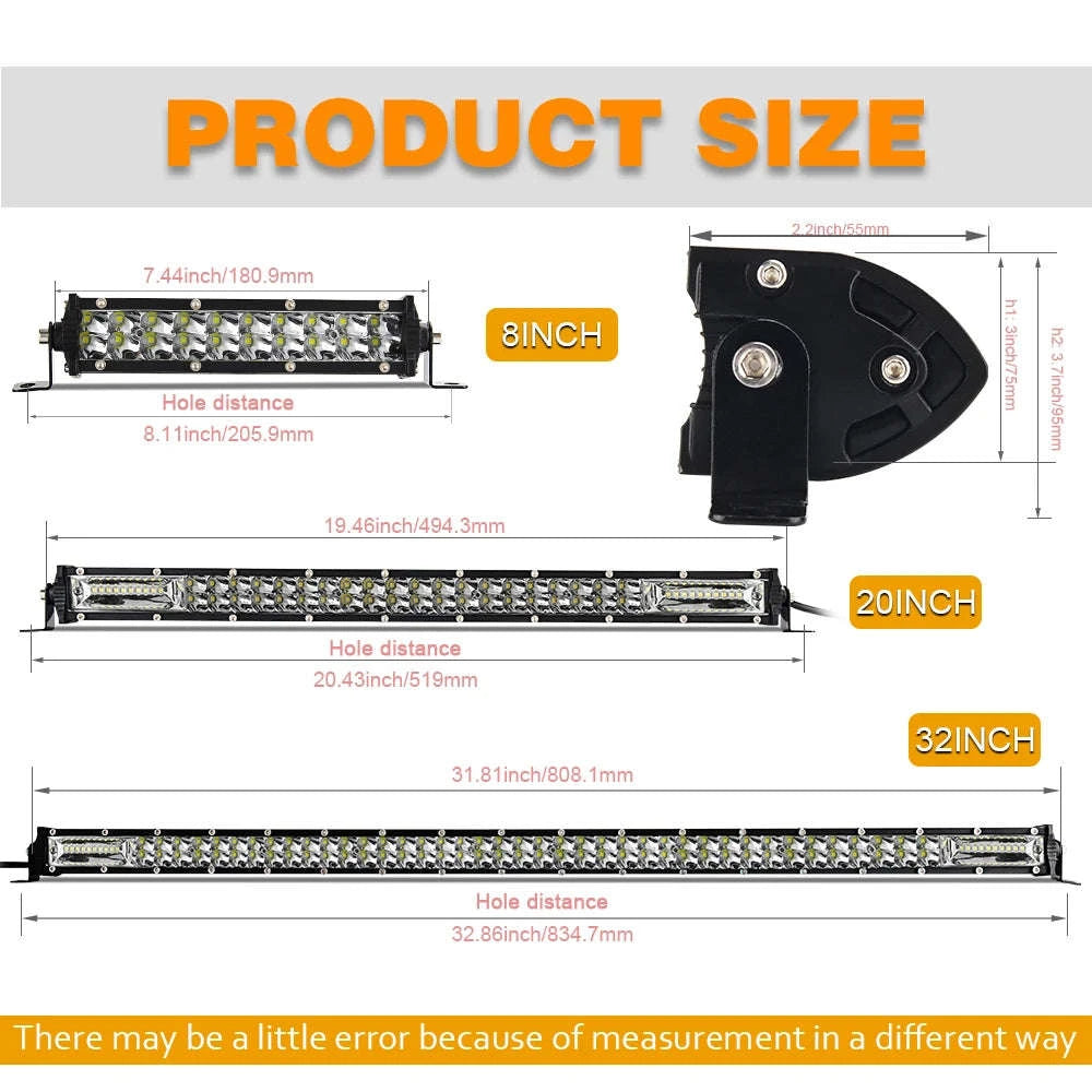 Super Slim Dual Row LED Light Bar Combo Beam 12V 24V-12D 7 inch 60W