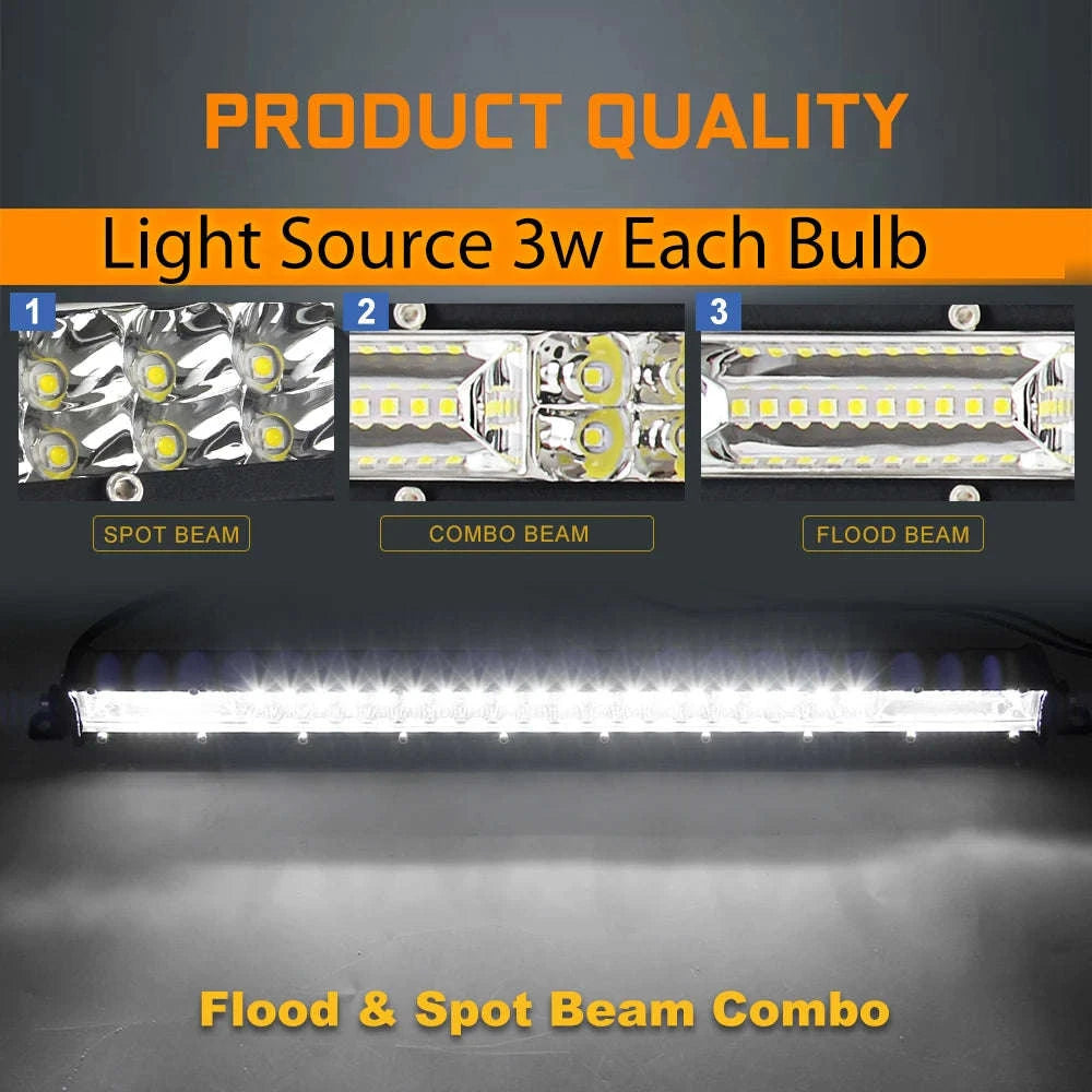 Super Slim Dual Row LED Light Bar Combo Beam 12V 24V-12D 7 inch 60W
