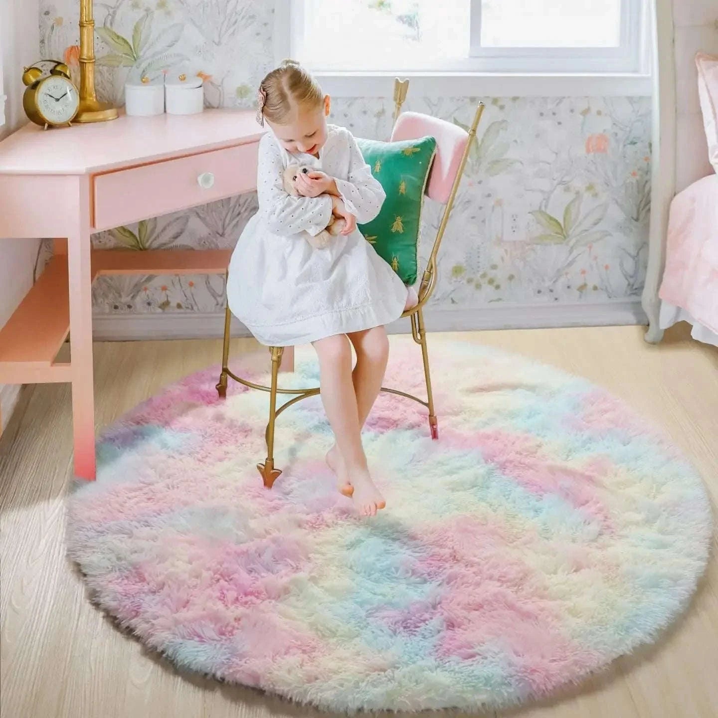 Super Soft Plush Round Rug Mat-blue / 100x100cm
