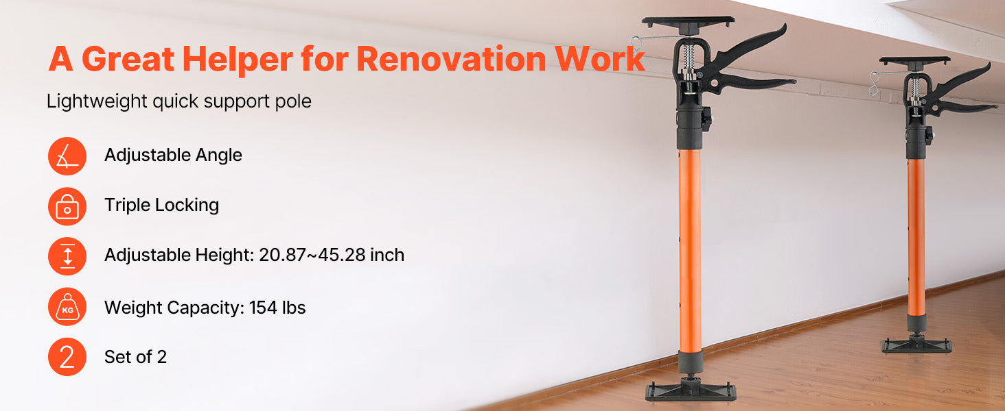 Adjustable Cabinet Jack Support Pole 19–114in Steel Lift Rod