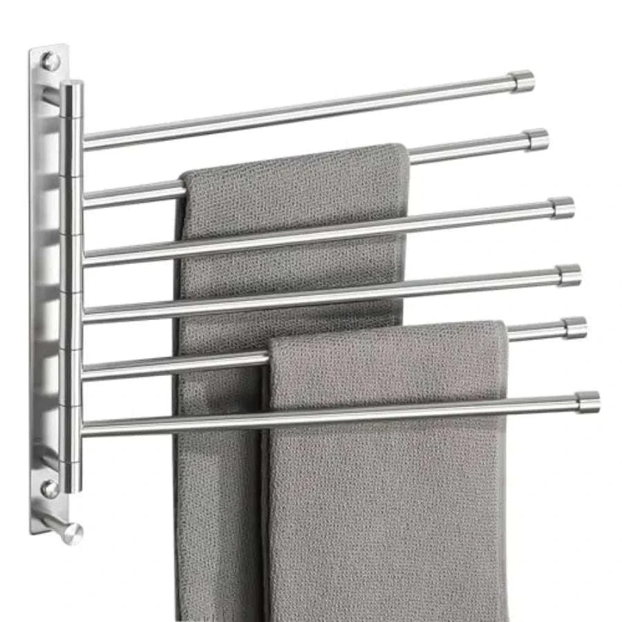 SUS304 Stainless Steel Swivel Towel Rack with 6 Swing Arms & Hook-United States / BrushedNickel