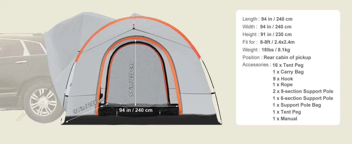 SUV Camping Tent 8x8 ft Waterproof Double Layer Car Tent-United States