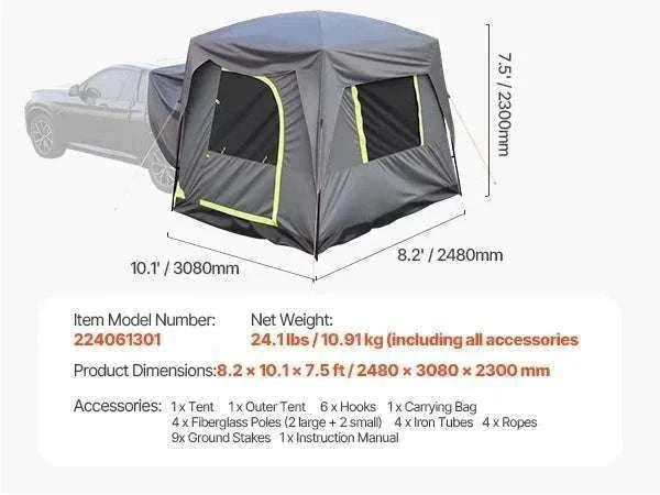 SUV Camping Tent with Awning – Waterproof Double Layer for 5–8-10x10ft / Poland