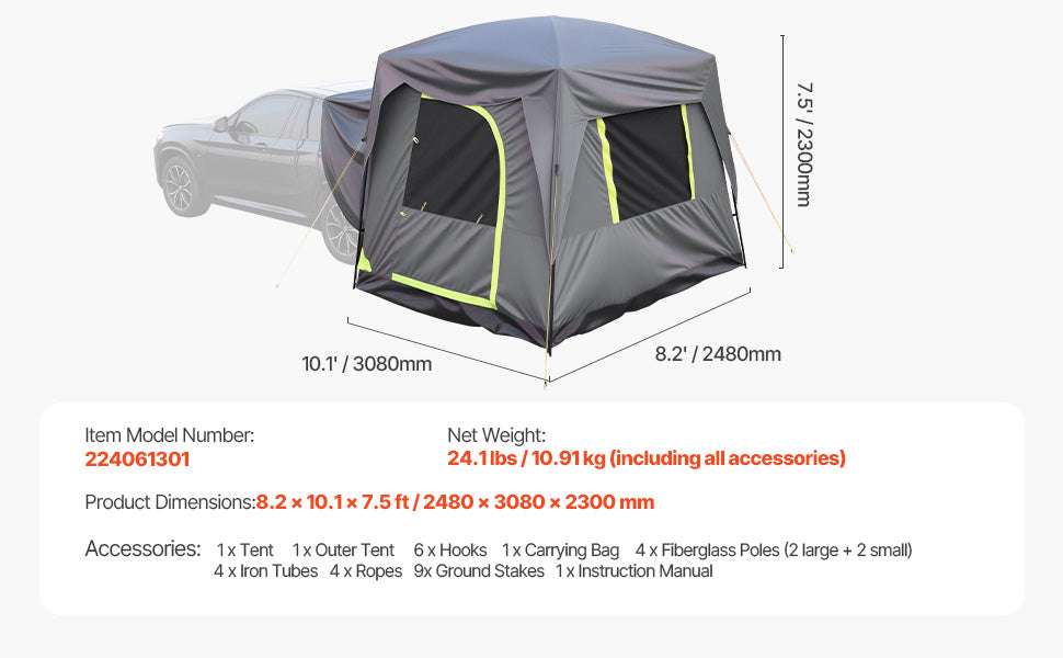 SUV Camping Tent with Awning – Waterproof Double Layer for 5–8-10x10ft / Poland