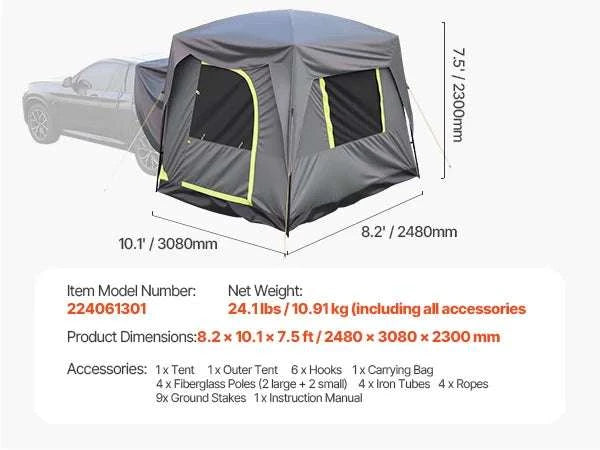 SUV Camping Tent with Awning – Waterproof Double Layer for 5–8-10x10ft / Poland