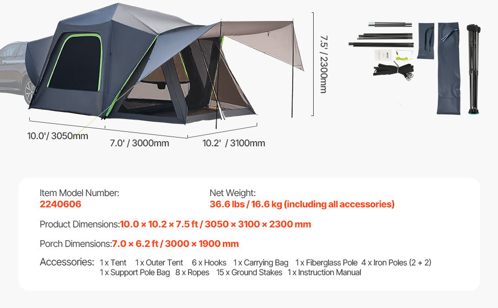 SUV Camping Tent with Awning – Waterproof Double Layer for 5–8
