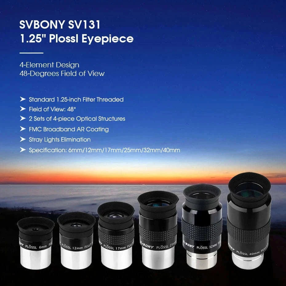 SVBONY SV131 1.25" Plossl Telescope Eyepiece for Clear Views-12mm