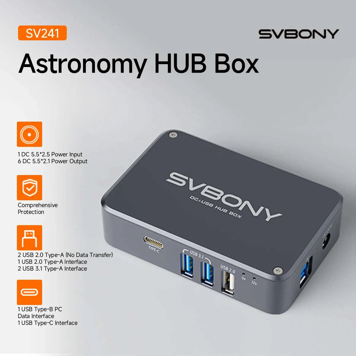 SVBONY SV241 Astronomy DC + USB Hub Power Adapter for Astrophotography-SV241X2 / CN