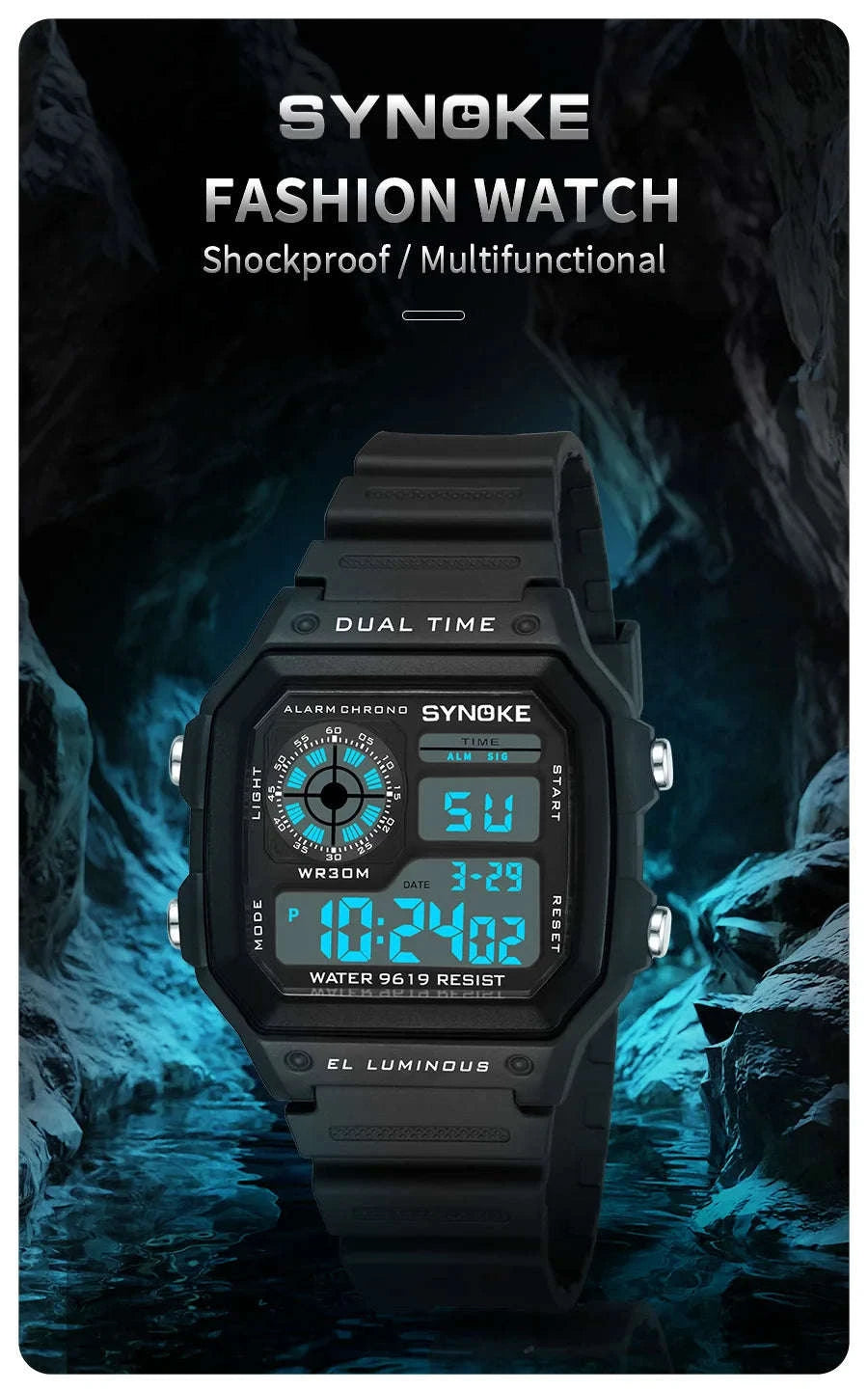 SYNOKE Digital Sports Watch with Multifunction Luminous Display-Grey