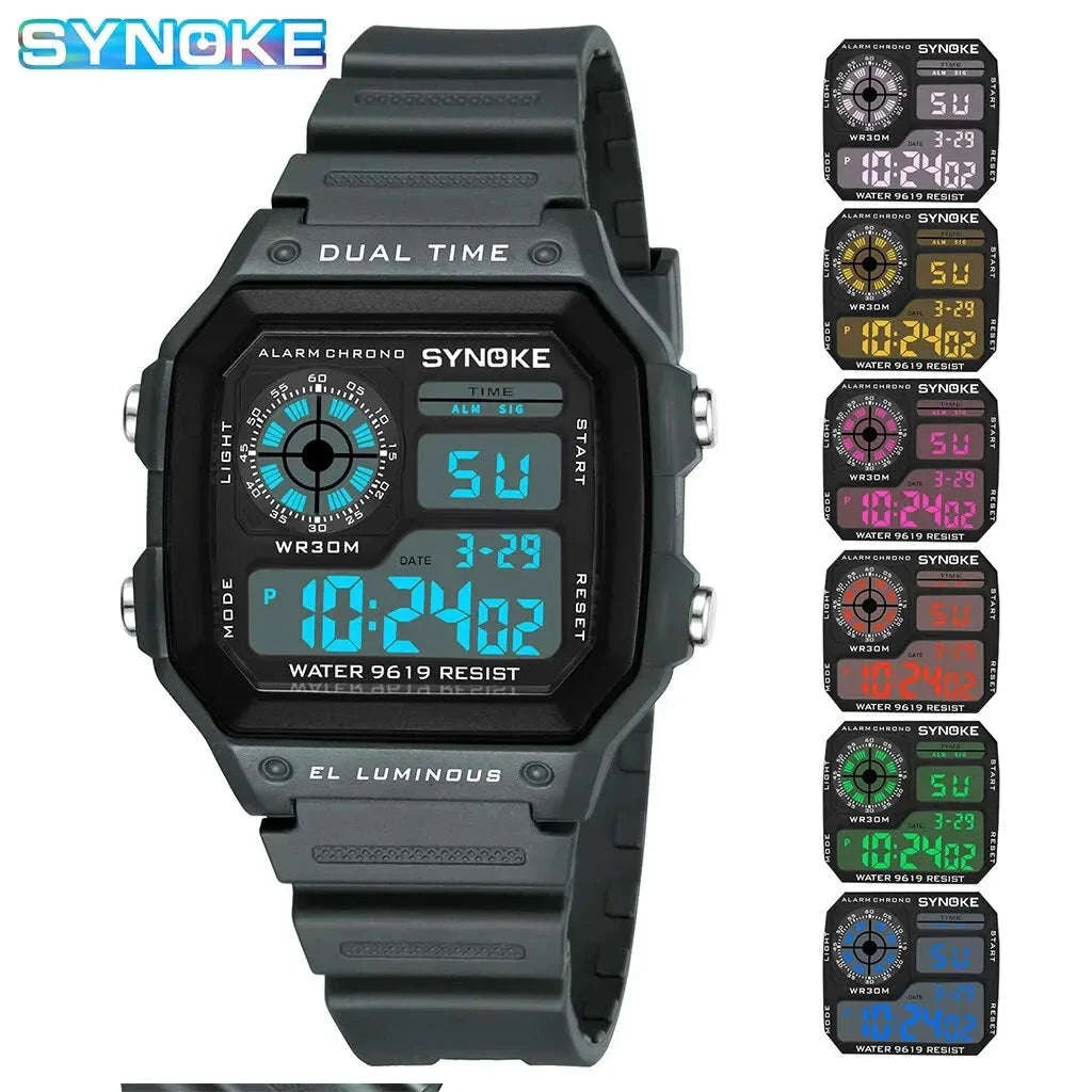 SYNOKE Digital Sports Watch with Multifunction Luminous Display-Grey