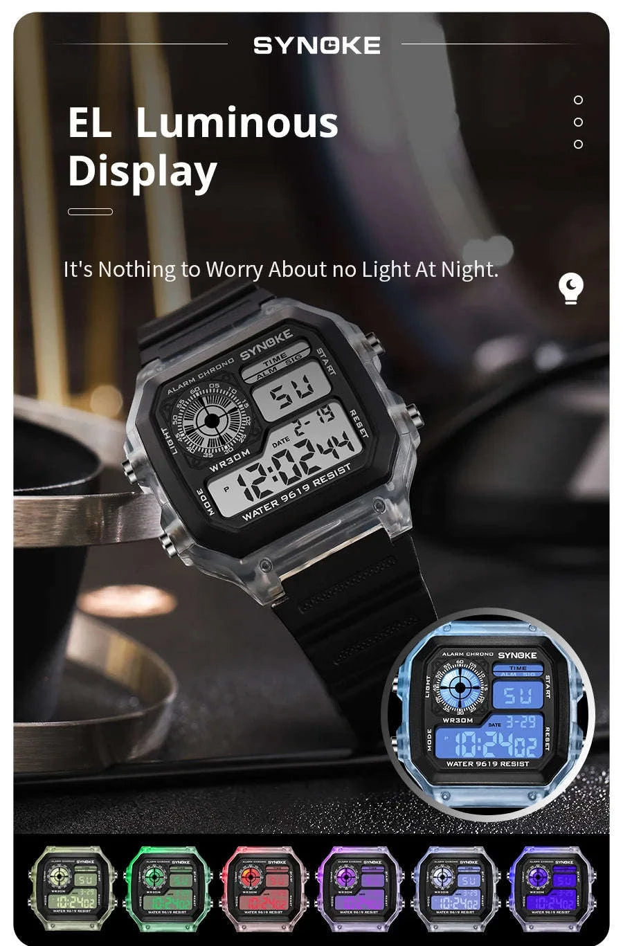 SYNOKE Digital Sports Watch with Multifunction Luminous Display-Grey