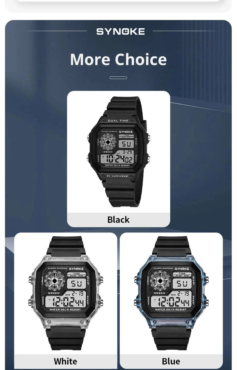 SYNOKE Digital Sports Watch with Multifunction Luminous Display-Grey