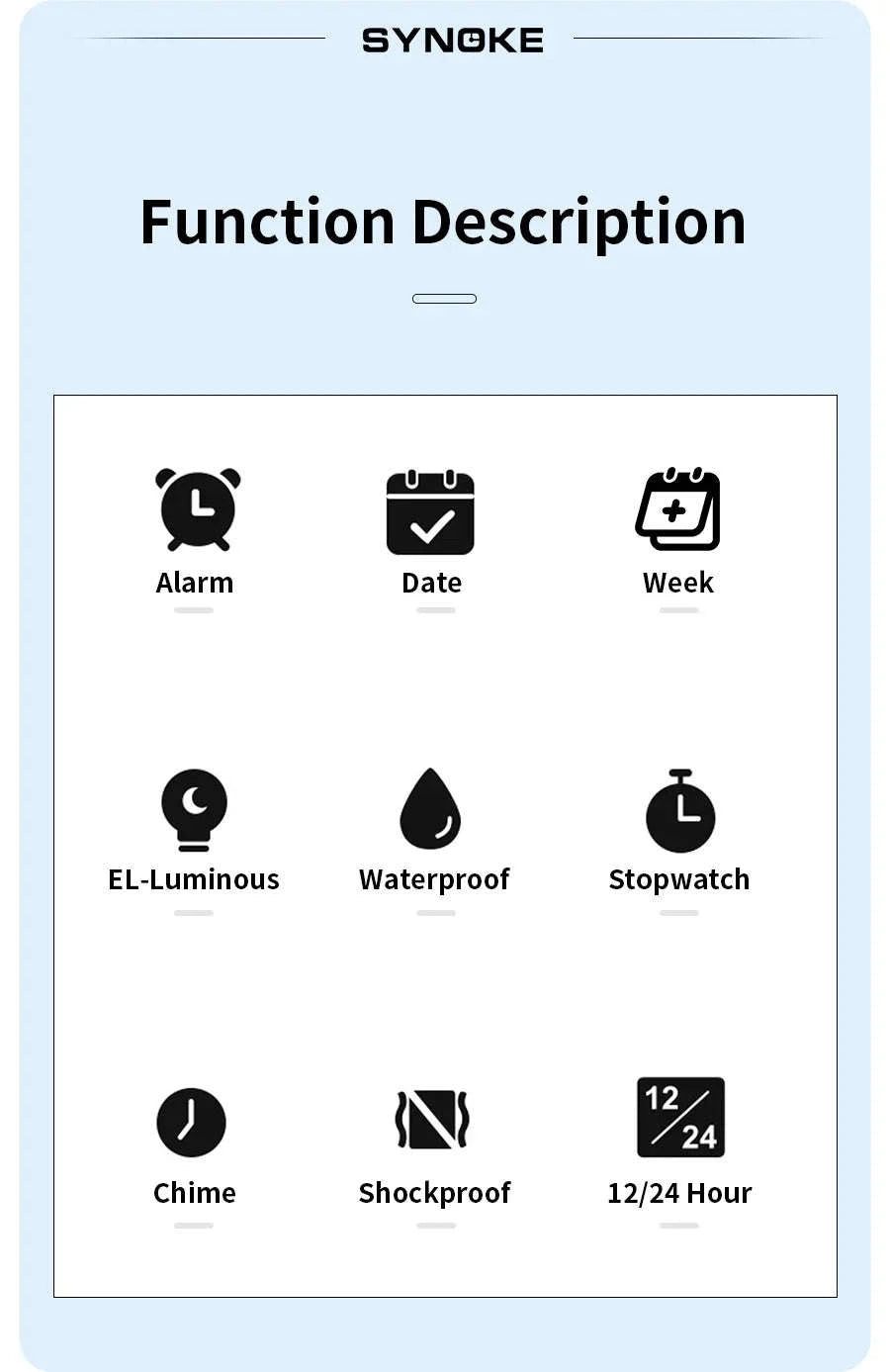 SYNOKE Digital Sports Watch with Multifunction Luminous Display-Grey