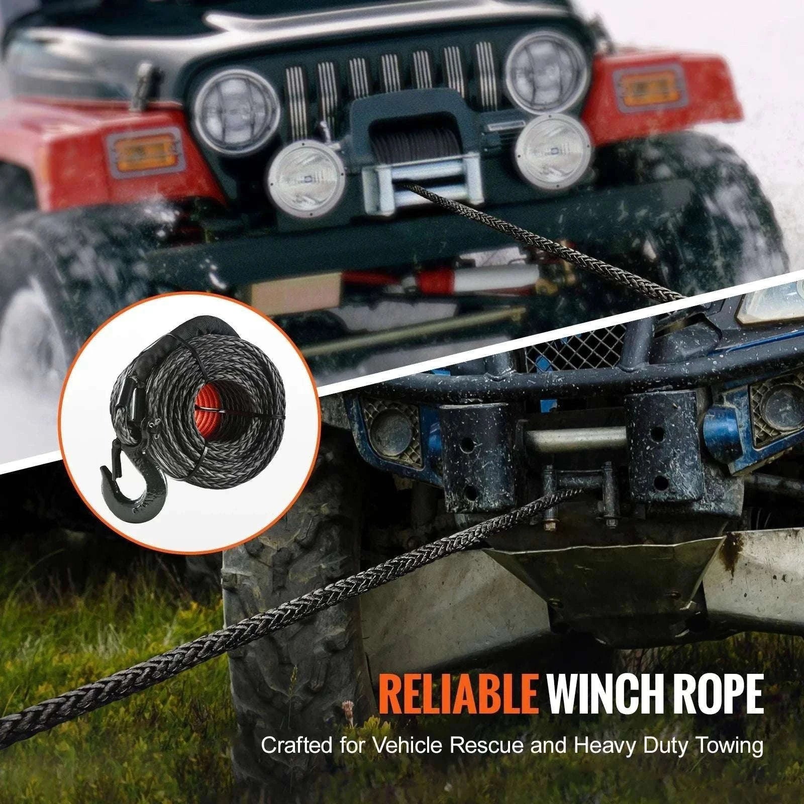 Synthetic Winch Rope 26500–32000 lbs with Hook for Truck ATV-32000lbs 92ft / france