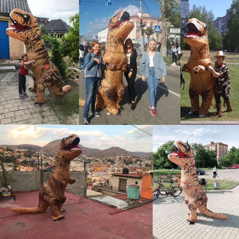 T‑Rex Inflatable Dinosaur Costume for Kids and Adults-Brown / Fit Height 150-200cm / T-REX