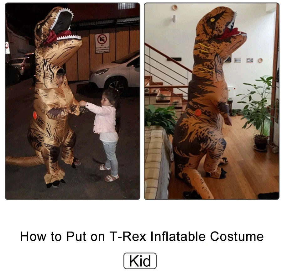 T‑Rex Inflatable Dinosaur Costume for Kids and Adults-Brown / Fit Height 150-200cm / T-REX