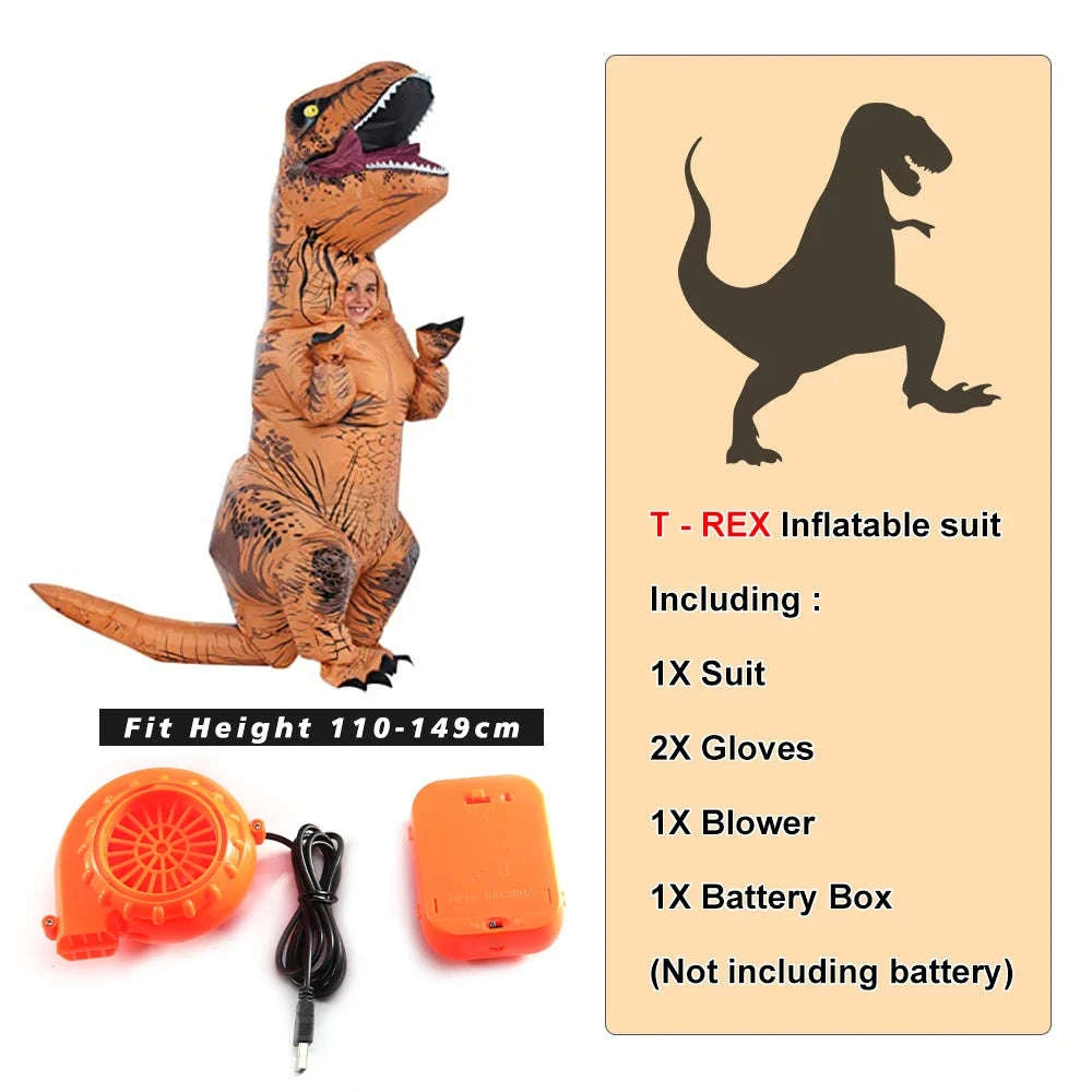 T‑Rex Inflatable Dinosaur Costume for Kids and Adults-Brown / Fit Height 150-200cm / T-REX