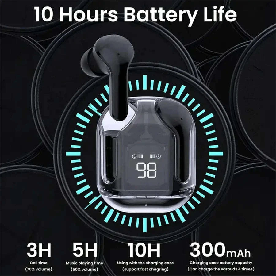 T2 Transparent Bluetooth Earphones with HIFI LED Display-Green