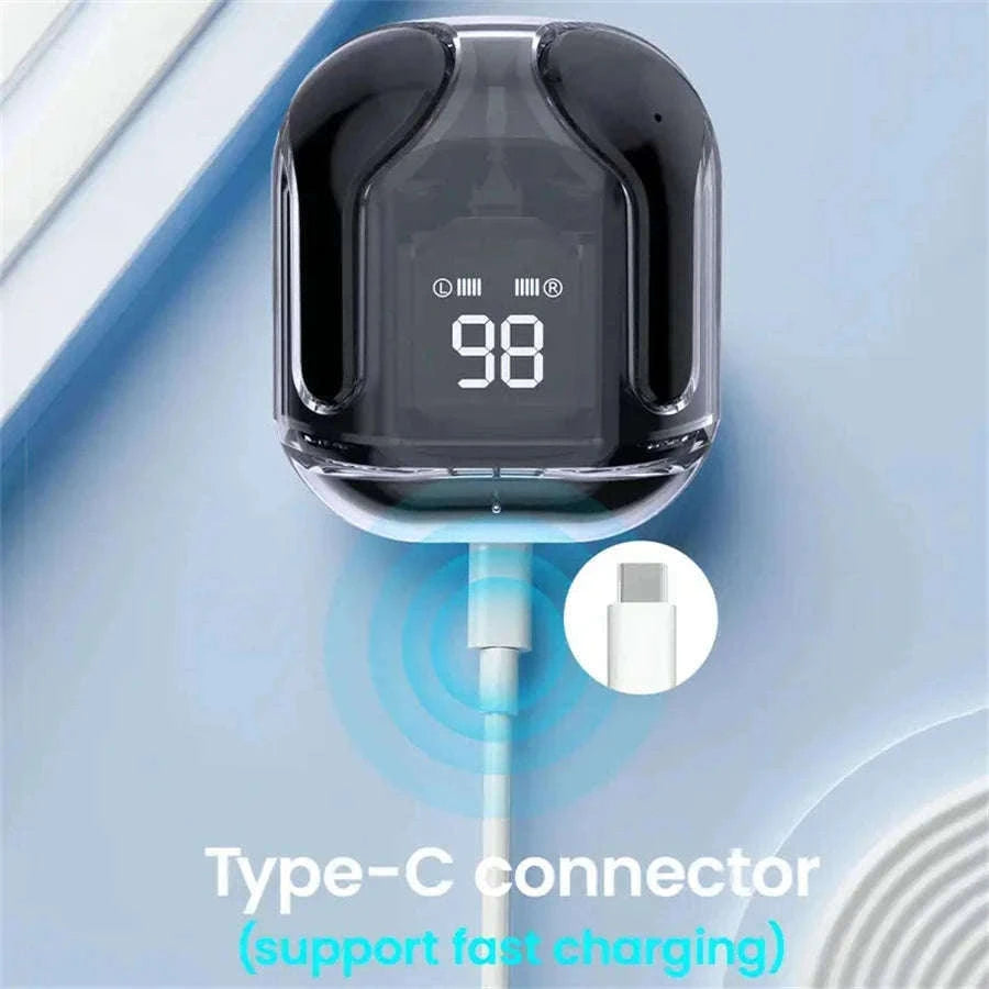 T2 Transparent Bluetooth Earphones with LED Display-Green