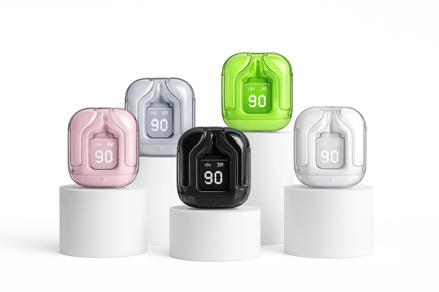 T2 Transparent Bluetooth Earphones with LED Display-Green