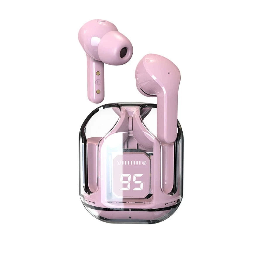 T2 Wireless Bluetooth Earphone Transparent HiFi Headphones-Pink