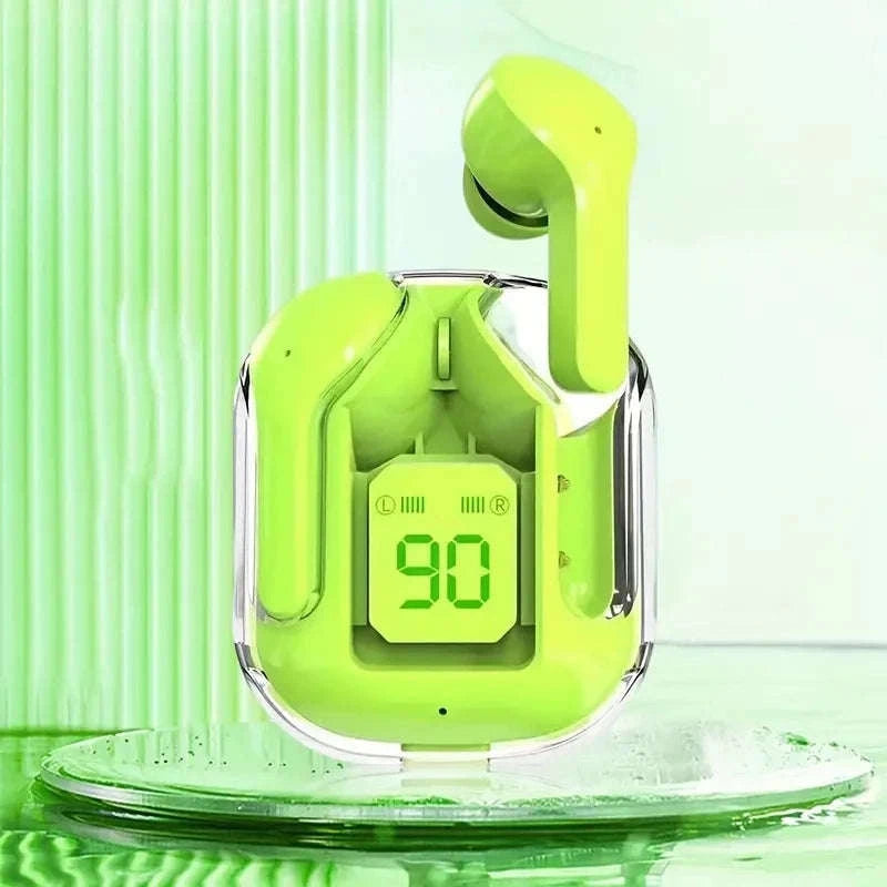 T2 Wireless Bluetooth Earphones with Transparent Design and LED Display-Pink