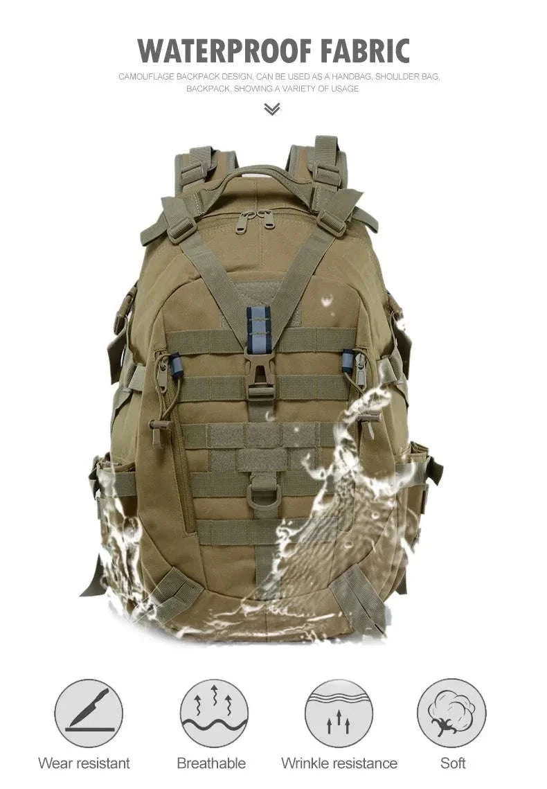 Tactical Backpack with Reflective Strips and 20-35L Storage-Khaki / United Kingdom