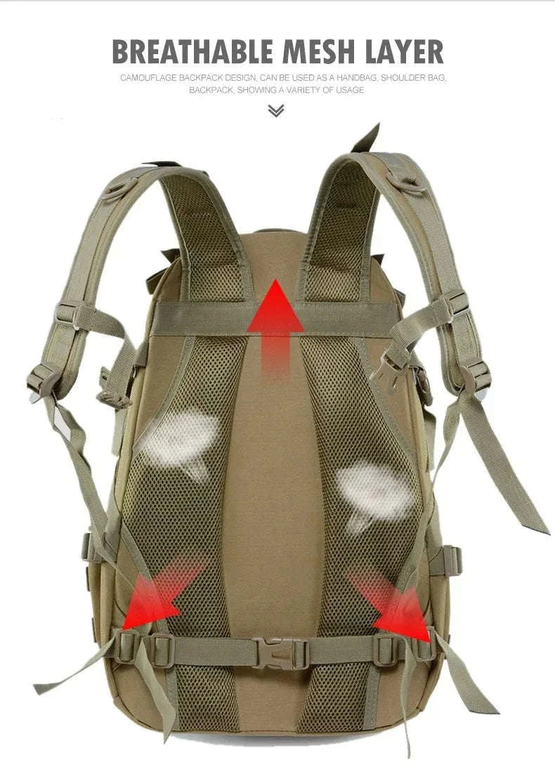 Tactical Backpack with Reflective Strips and 20-35L Storage-Khaki / United Kingdom