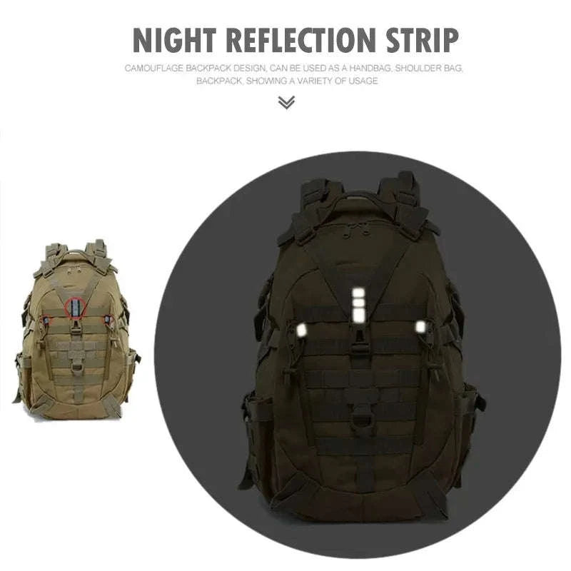 Tactical Backpack with Reflective Strips and 20-35L Storage-Khaki / United Kingdom