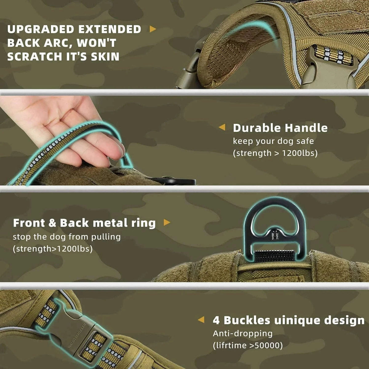 Tactical Dog Harness – No-Pull MOLLE Vest for Active Dogs-PURPLE / XL