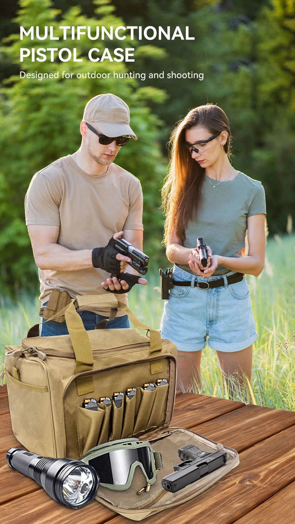 Tactical Gun Range Bag with Padded Compartments-Black
