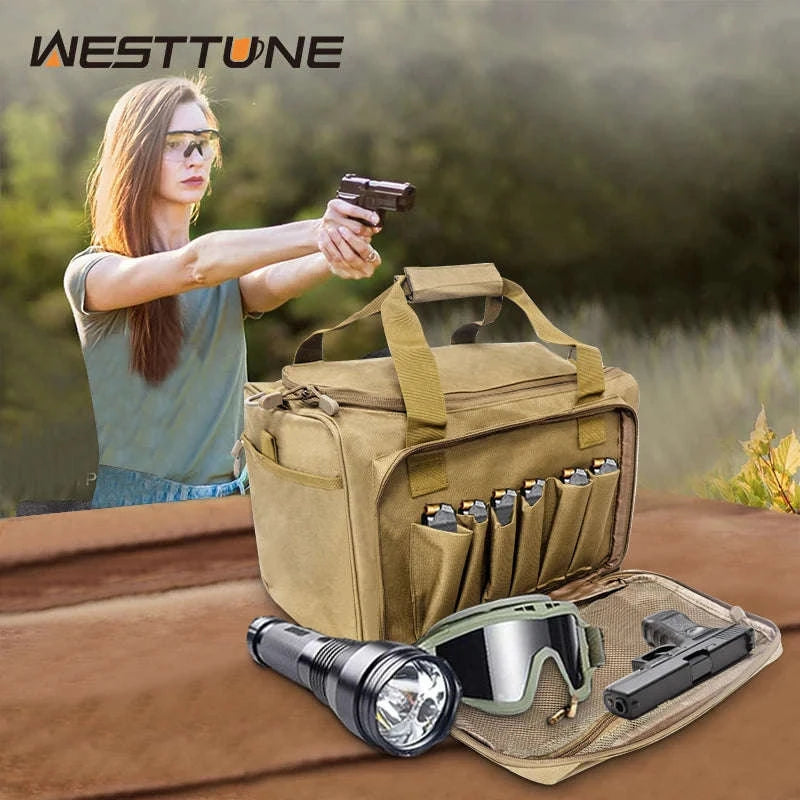 Tactical Gun Range Bag with Padded Compartments-Black