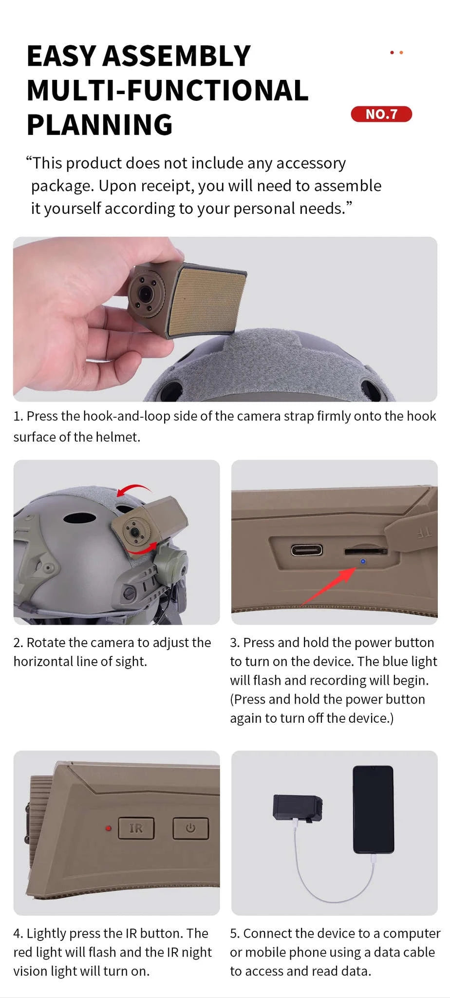 Tactical Helmet Camera with 720P HD Video Recording-RG