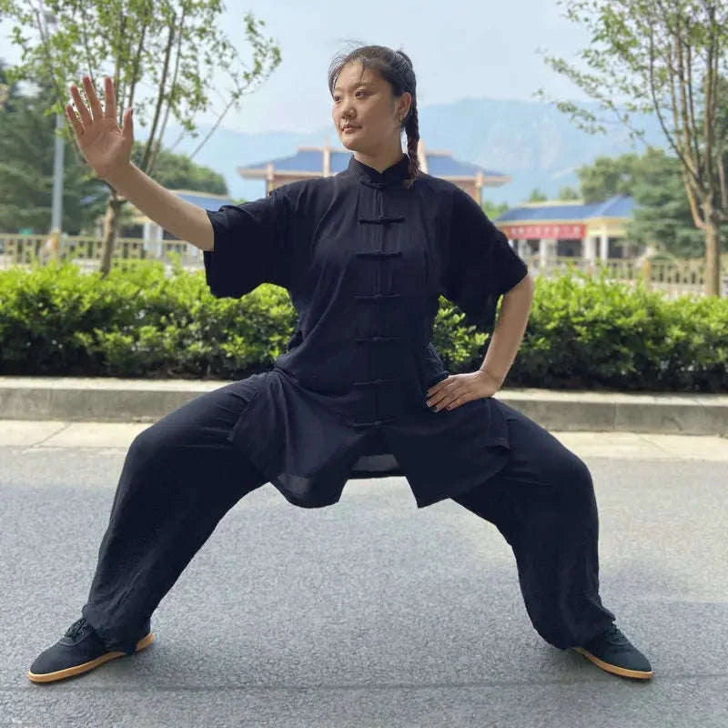 Tai Chi Cotton Uniform for Martial Arts Practice and Performance-black / L(170cm)