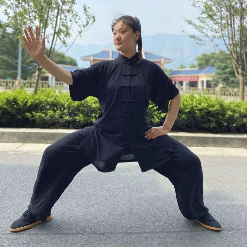 Tai Chi Cotton Uniform for Martial Arts Practice and Performance-black / L(170cm)