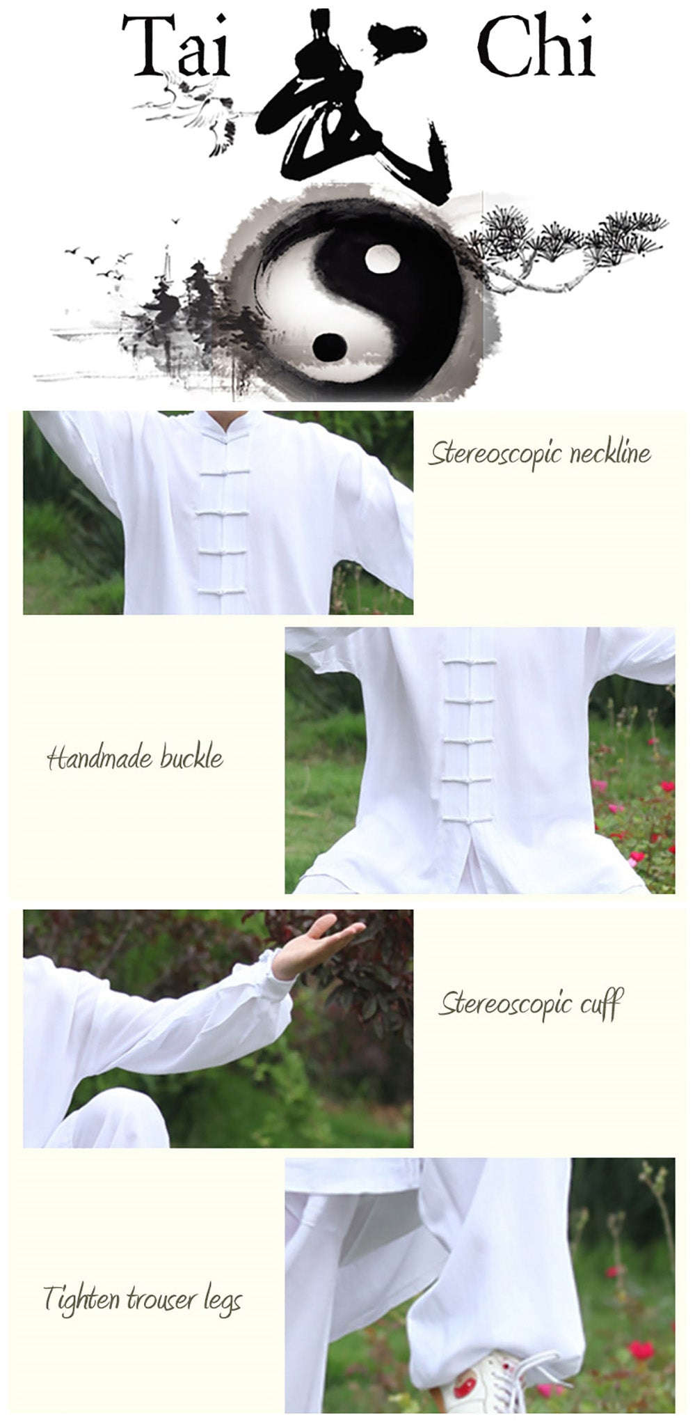 Tai Chi Cotton Uniform for Martial Arts Practice and Performance-black / L(170cm)