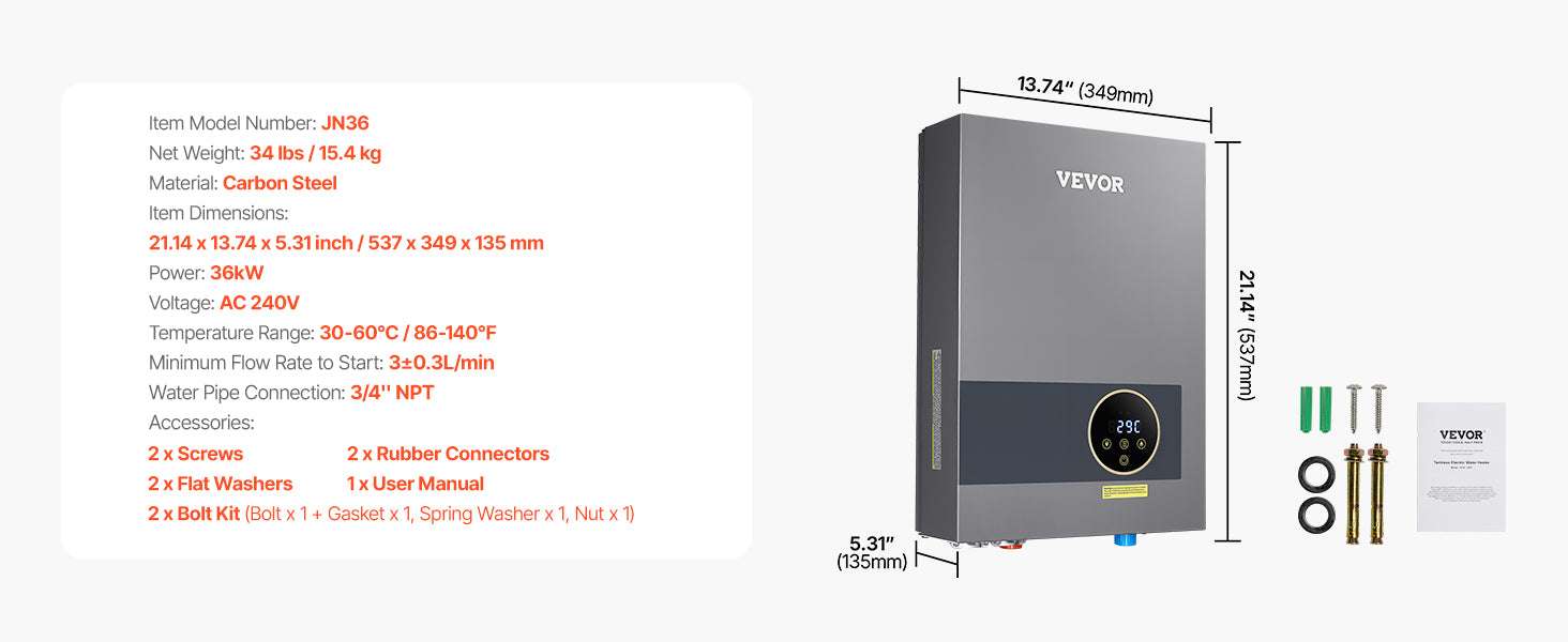 Tankless Electric Water Heater 27/36kW Instant Under Sink System-36 kW / United States