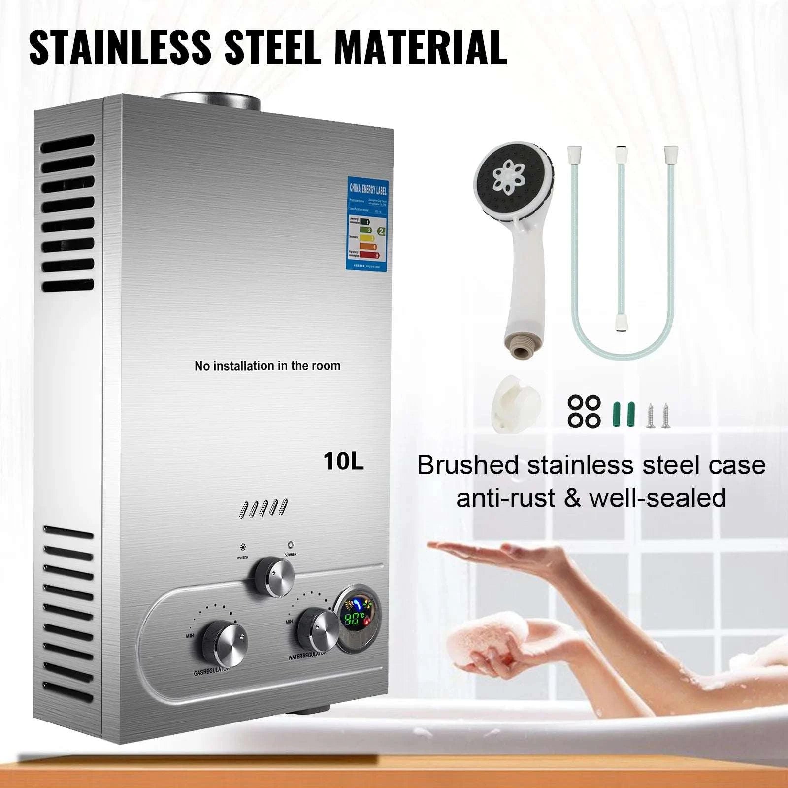Tankless LPG Gas Water Heater with Shower Kit, Wall Mounted-8L 16KW / United States