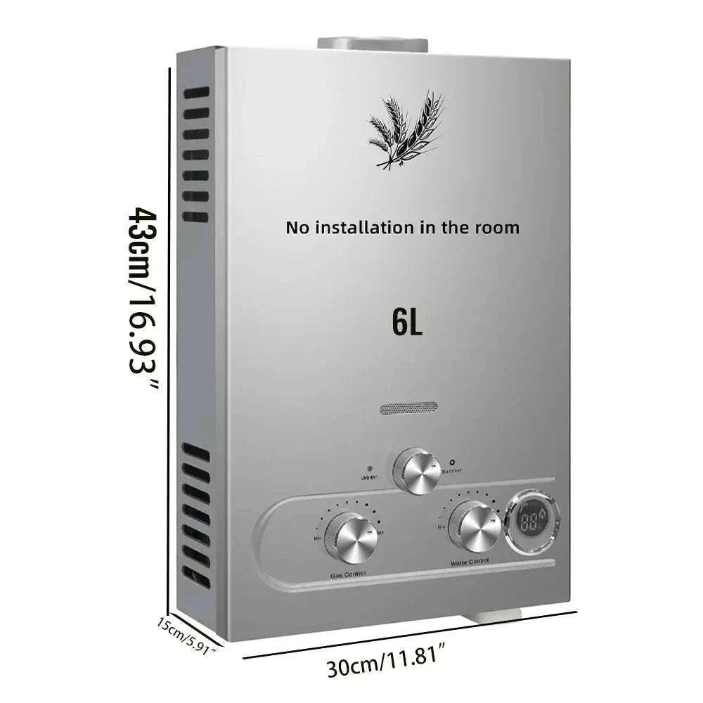 Tankless LPG Propane Water Heater with Digital Display 6L–18L-12L 24KW Silver / CZECH REPUBLIC