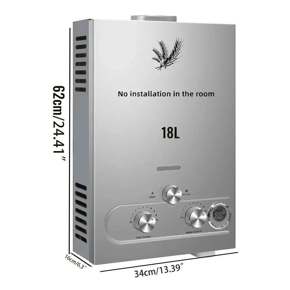 Tankless LPG Propane Water Heater with Digital Display 6L–18L-12L 24KW Silver / CZECH REPUBLIC