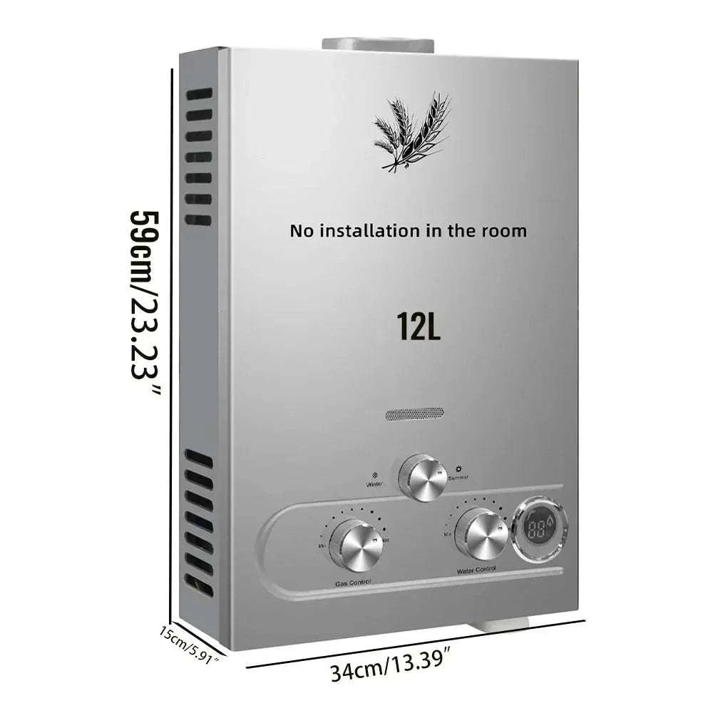Tankless LPG Propane Water Heater with Digital Display 6L–18L-12L 24KW Silver / CZECH REPUBLIC