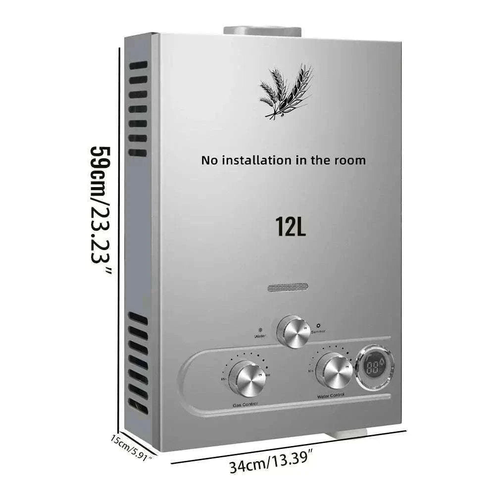 Tankless LPG Propane Water Heater with Digital Display 6L–18L-12L 24KW Silver / CZECH REPUBLIC